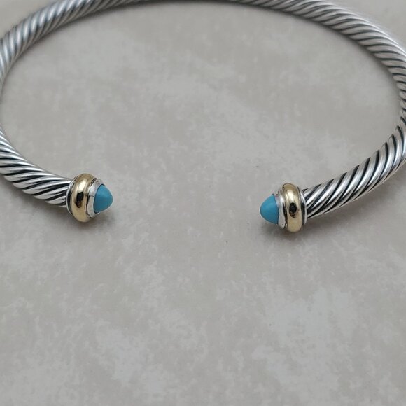 D. Y. Sterling Silver 4mm Cable Bracelet with Turquoise & 18k gold - Picture 4 of 5